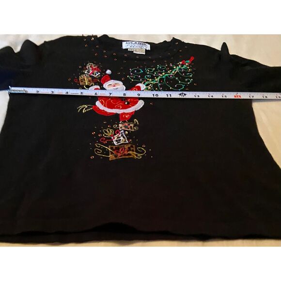 Vtg Jack B Quick Santa Christ Tree‎ Embroider Embellish Blk LP Knit Top  Sweater - Picture 9 of 10